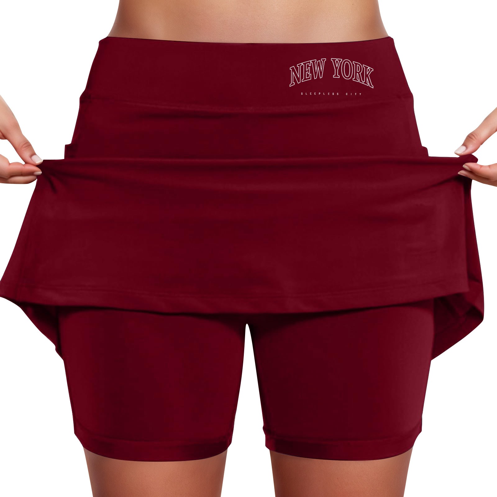 thumbnail image 1 of Falda culotte de talle medio para mujer: cintura elástica, bolsillos laterales, diseño fluido en capas, falda estampada informal para el verano., 1 of 6